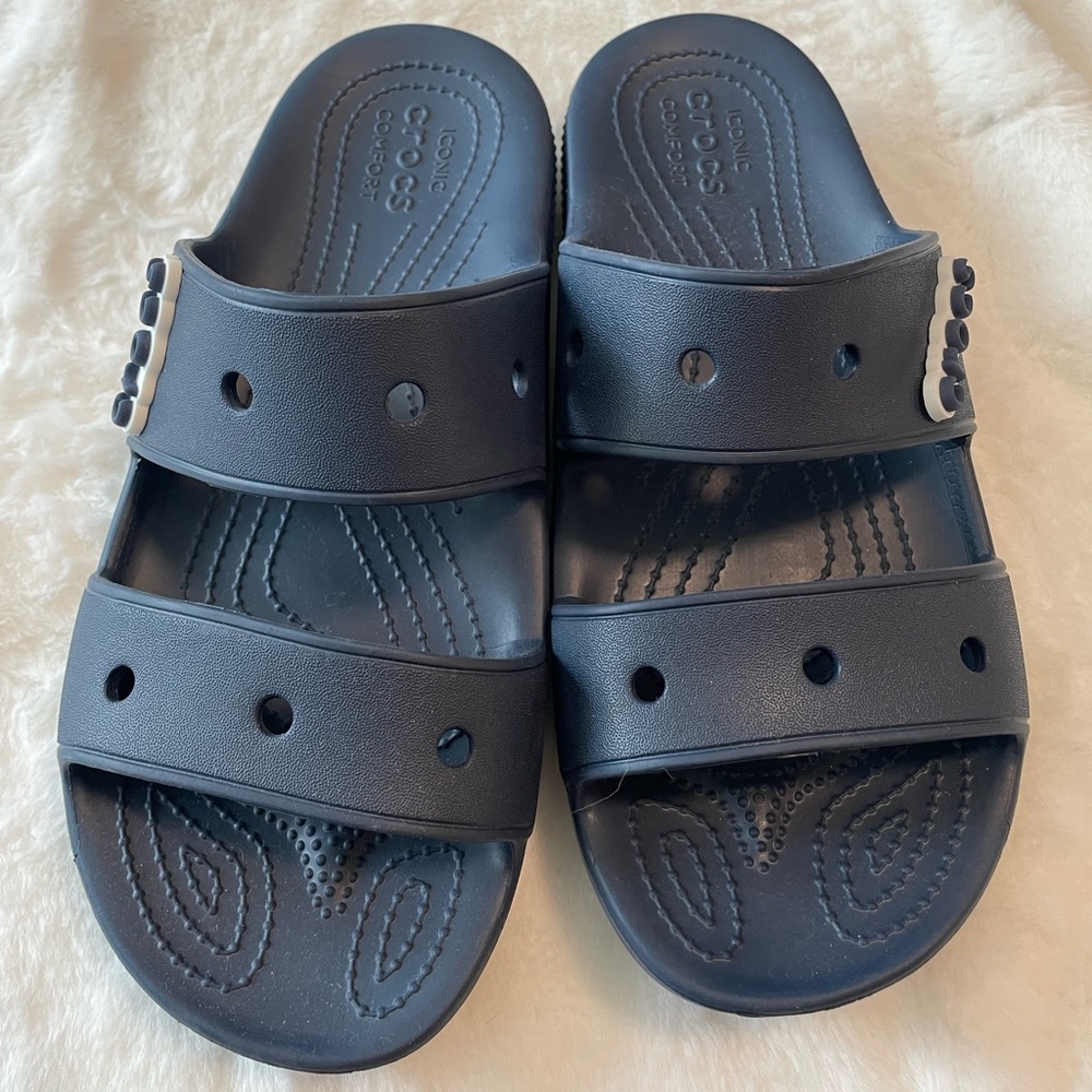 CROCS Navy Blue Double Strap Slides - Picture 3 of 4